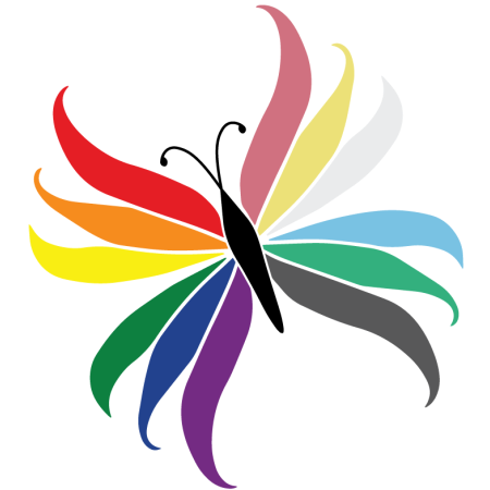 Dette er logoen til Skeive Funkiser, formet som en stilisert sommerfugl i mange farger. Sommerfuglen er en del av organisasjonens visuelle identitet.