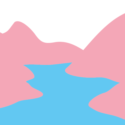 Dette er logoen til Trans Norge Discord-serveren, med abstrakte former av ett fjordlandskap i rosa og blått. Fargene refererer til transflagget.